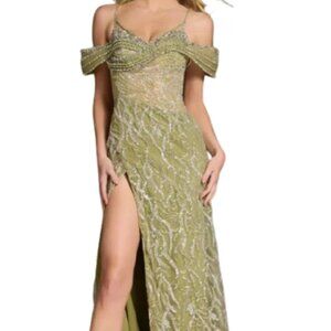 Jovani Olive Green Off-Shoulder Prom Dress